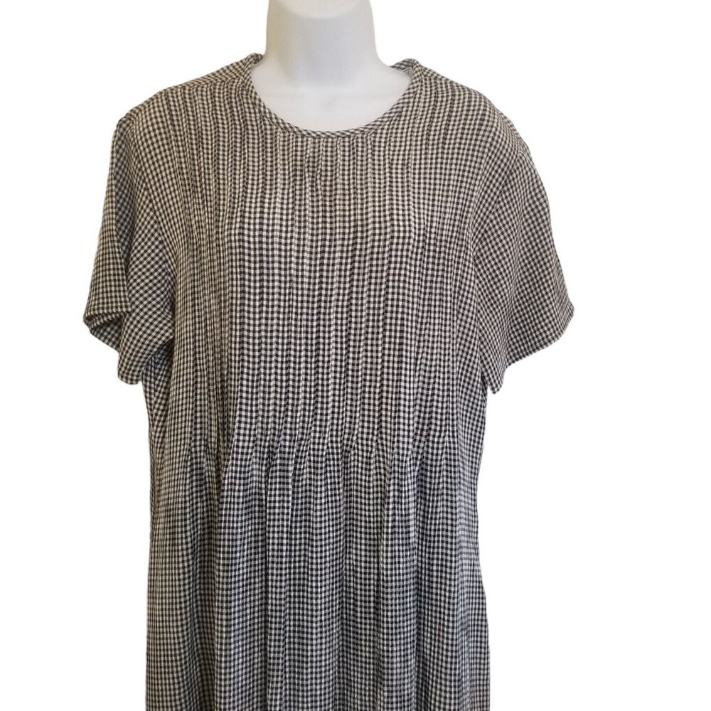 Central Falls Vtg‎ Dress Womens 10 Maxi Black White Gingham Check Seersucker Tie
